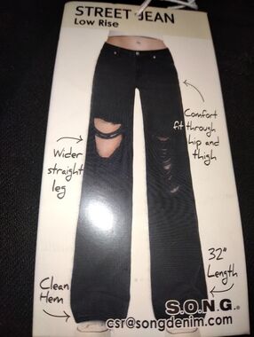S.o.n.g. Women's Black Wide Leg Distressed Jeans New Size 11/30